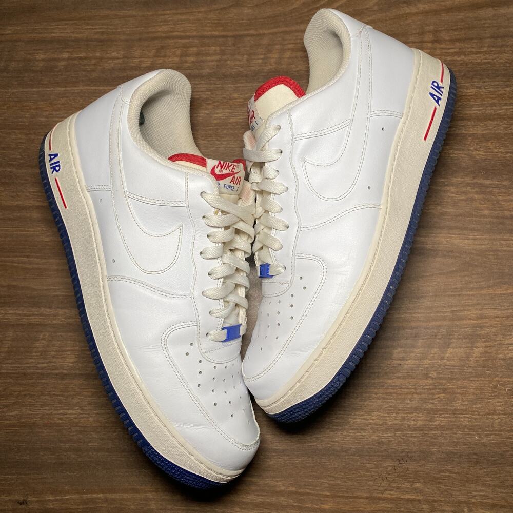 Men's Nike Air Force 1 Low LE White Blue Red 2011 Shoes Size 12 (456814-100)